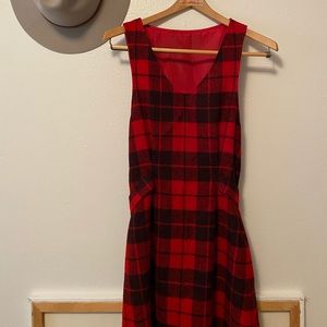 Red and black wool plaid pinafore